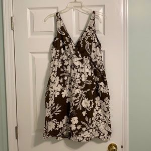 Brown/cream floral print dress with lining&pockets